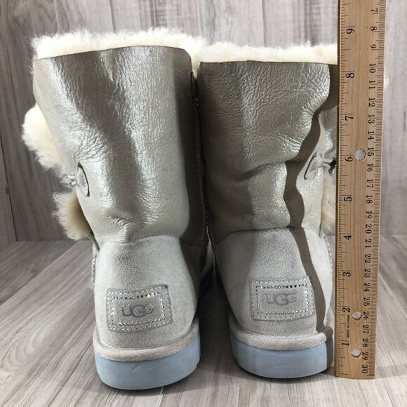 Ugg Boots Womens 9 Bailey Button Bling Metallic Cream Leather Slip On Lined - Picture 10 of 11